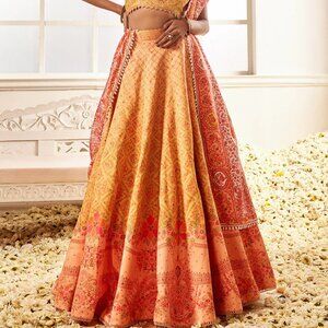 Yellow Multicolor Floral Printed Lehenga